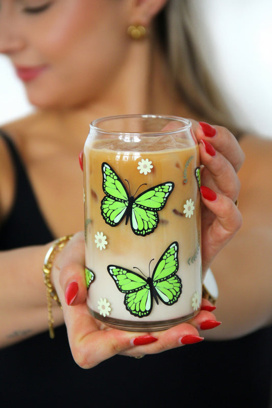 Sklenička - Green butterfly
