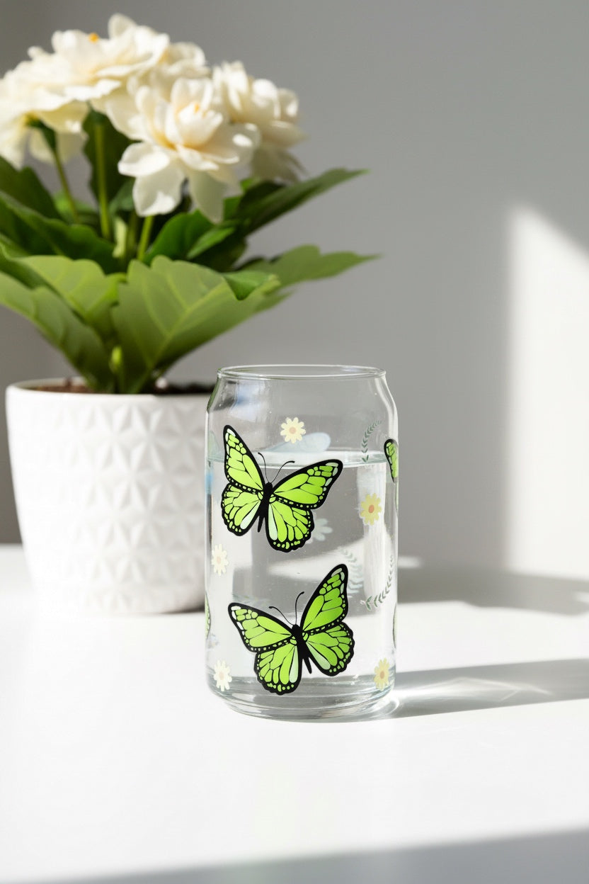 Sklenička - Green butterfly